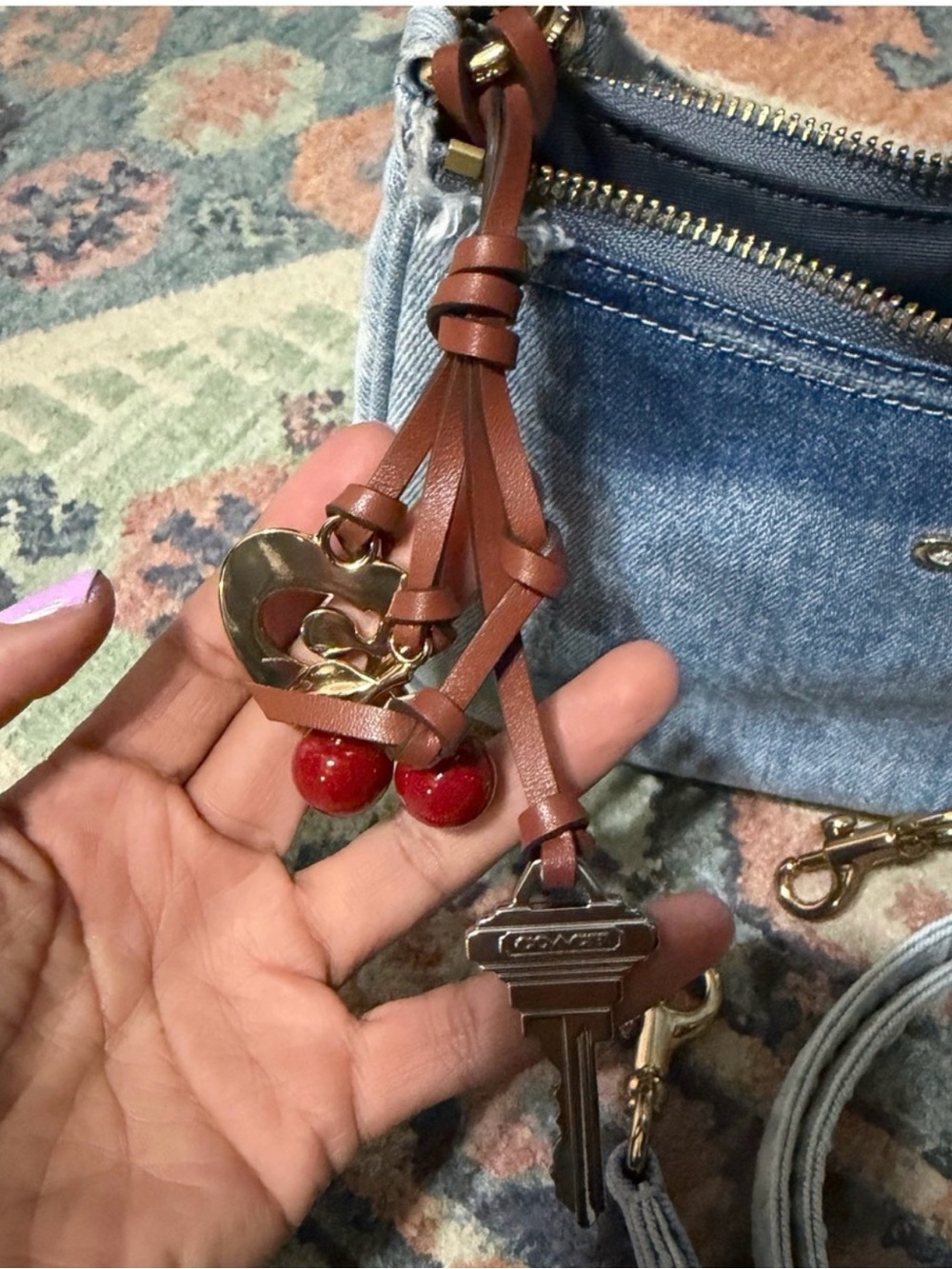 Coach Light Blue Terry Denim Crossbody with charms - Picture 4 of 8